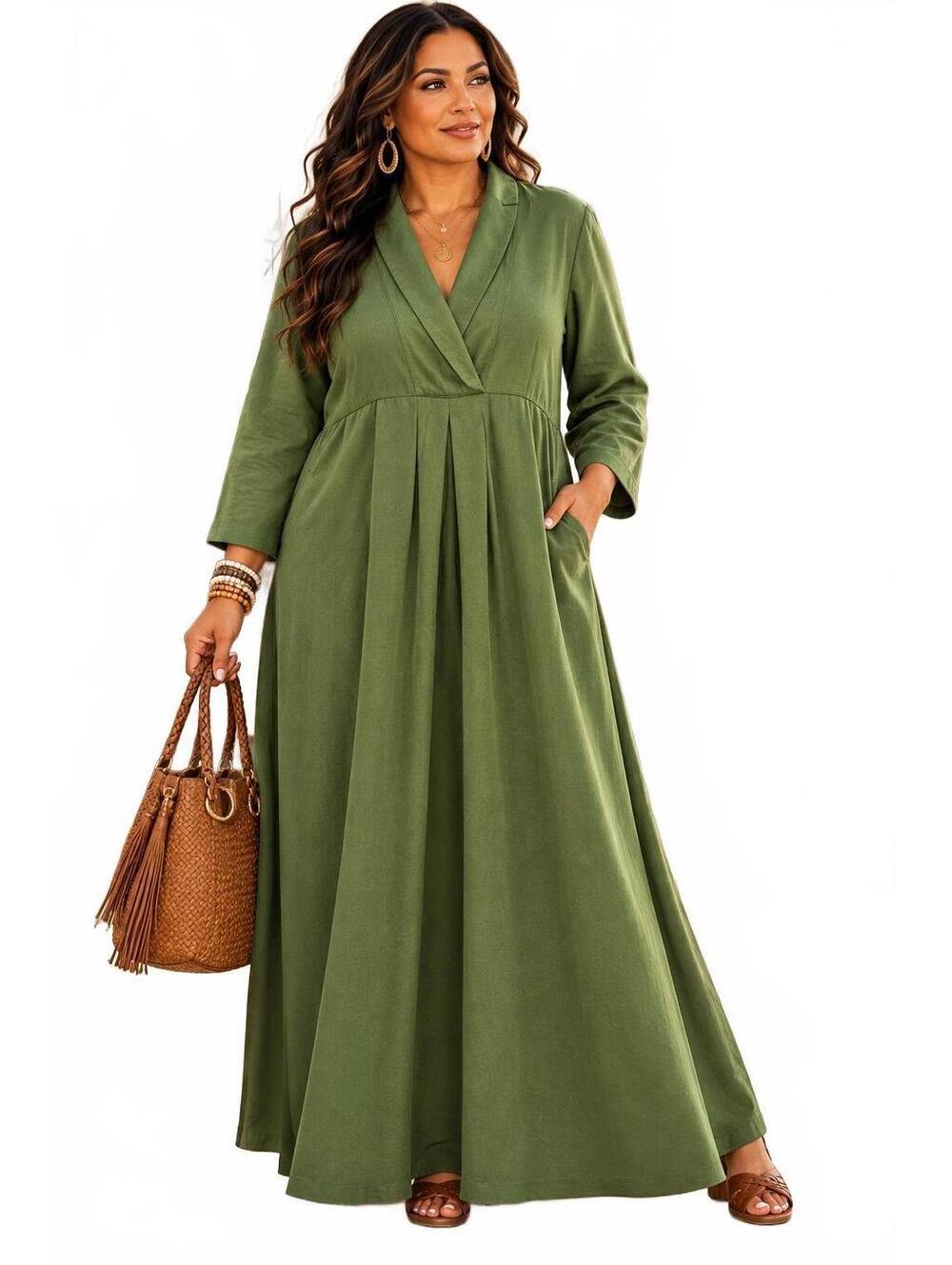 Vintage J Peterman & Company Linen Lagonlook Flowy Green Maxi Dress-Size XL